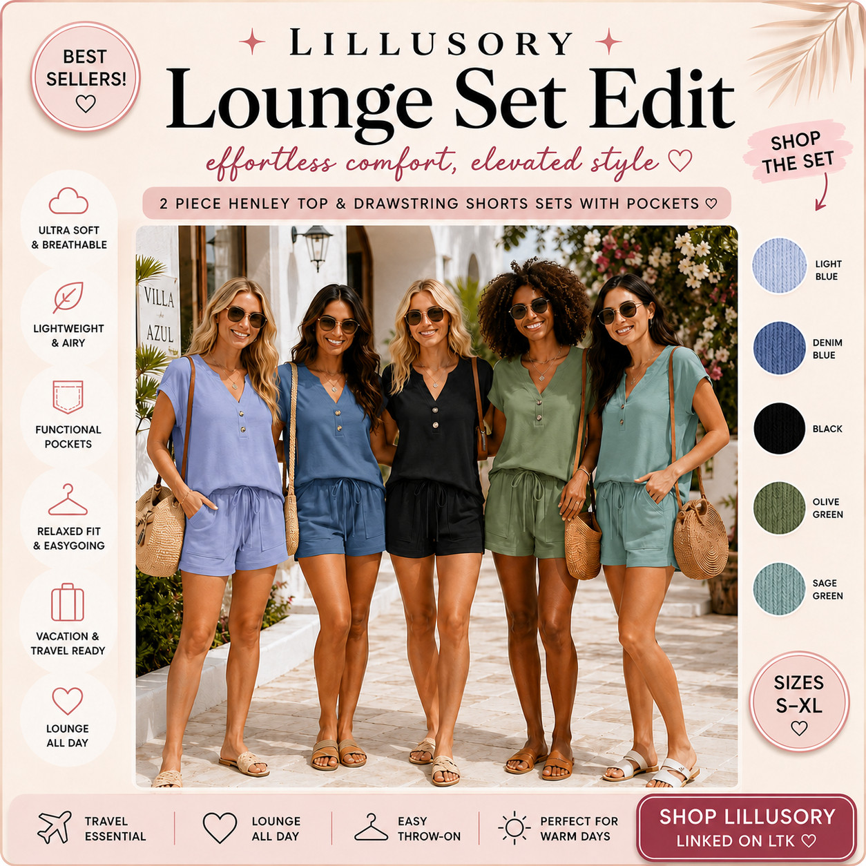 LILLUSORY Summer Chic | 2 Piece Henley Top & Drawstring Shorts Matching Loungewear Sets with Pockets (!!)

Henley lounge sets that make summer outfits feel soft, effortless, and instantly put together ☀️ 

These LILLUSORY two piece short sets are such strong Amazon fashion finds if you want something comfy enough for lounging but still cute enough for real plans.

The button-front henley top, drawstring shorts, functional pockets, relaxed fit, and lightweight feel make these an easy warm-weather staple.

What I love about these is that they look simple, but still feel styled!!

They’re perfect for travel days, airport outfits, beach mornings, vacation packing, coffee runs, errands, casual weekends, lake days, and everyday summer lounging.

The colors make this edit extra wearable — light blue feels coastal, denim blue feels easy, black feels classic, olive green feels elevated, and sage green feels soft and fresh.

Pair them with slides, white sneakers, raffia bags, sunglasses, gold jewelry, or a beach tote for that relaxed-but-polished summer look.

This is the kind of set that closes because it solves the outfit problem fast: 
matching, breathable, comfy, pocket-friendly, packable, and easy to wear on repeat.

I did the digging for you — if you want an Amazon lounge set that feels soft, flattering, travel-ready, and actually useful for summer, these LILLUSORY sets are the ones I’d check before the bestseller colors start moving.

📌 SAVE this for travel outfits, vacation packing, and easy Amazon summer lounge sets.

↓ Everything is linked!

#LTKActive #LTKSaleAlert #LTKTravel