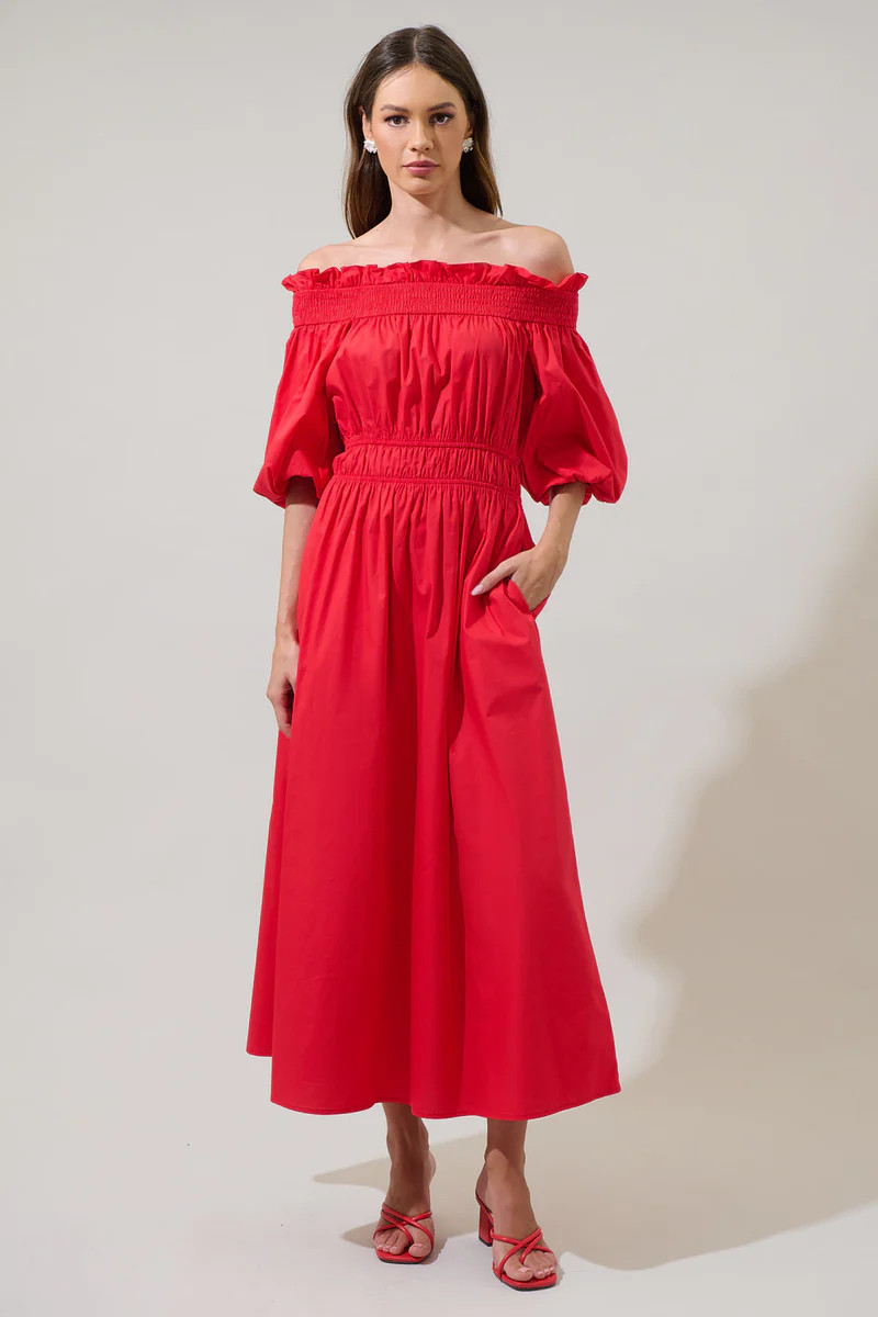 Magna Town Off the Shoulder Midi Dress | Sugarlips