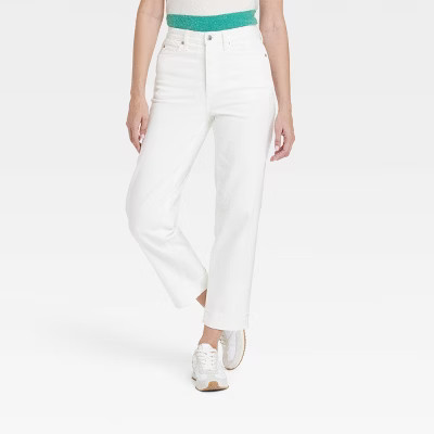 Women's Highest-Rise Straight Ankle Cuffed Jeans - Universal Thread™ White 16: Midweight Denim, High Rise, 28" Inseam | Target