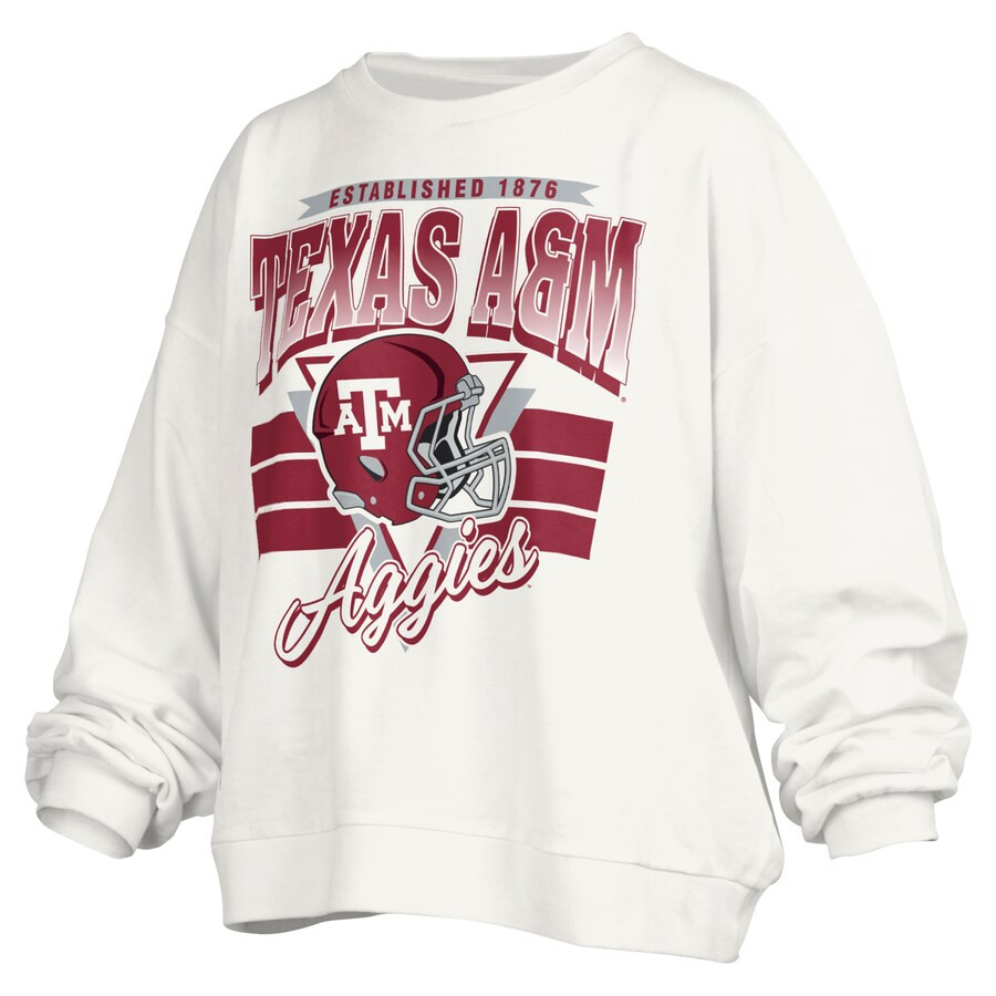 Texas A&M Aggies Pressbox Women's Janice Retro Logo Oversized Pullover Sweatshirt - White | Fanatics