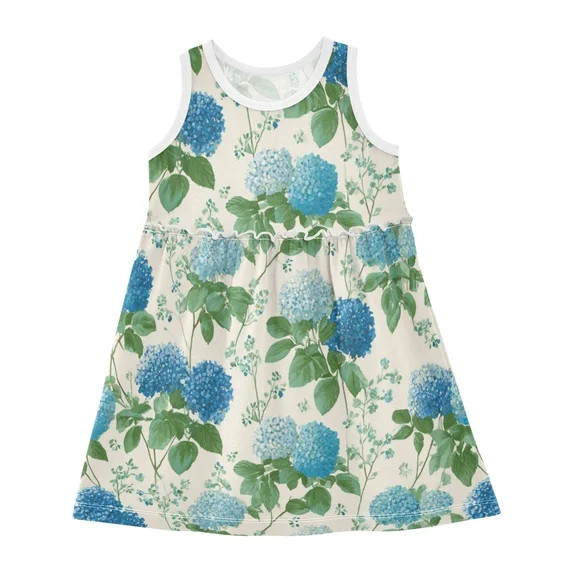 Toddler Girls Sleeveless Cotton Dress Summer Casual Beach Playwear A-Line Sundress 2T-8Y Blue Hyd... | Walmart (US)