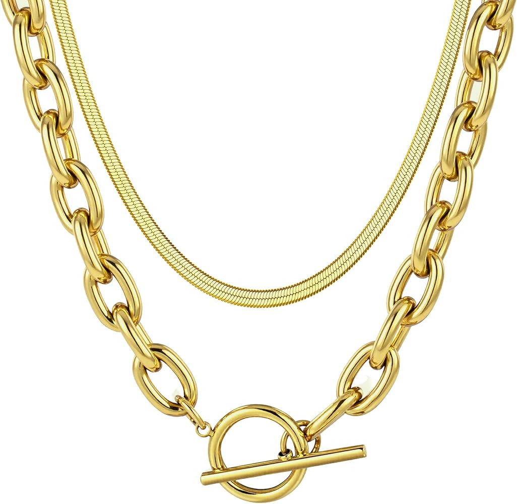 TEN MIRO 18k Chunky Gold Necklace for Women Sweatproof, Non Tarnish Chunky Cross Necklaces Thick ... | Amazon (US)