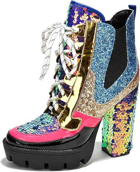 Cape Robbin Nell Gold Glitter Platform Chelsea Ankle Boots with Chunky Block Heels for Women Feat... | Amazon (US)