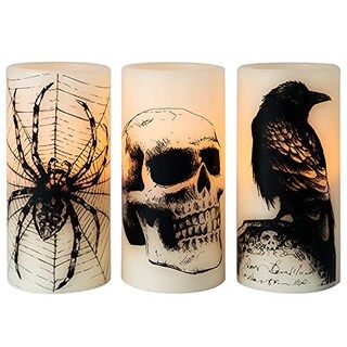 Eldnacele Halloween Flickering Candles with Skull, Spider Web, Crow Raven Decals Set of 3, Batter... | Michaels Stores