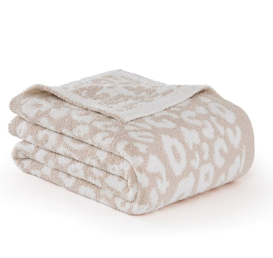 R.SHARE Beige Leopard Cheetah Print Throw Blanket 50x70 Inch Reversible, Super Soft Feather Knit ... | Amazon (US)