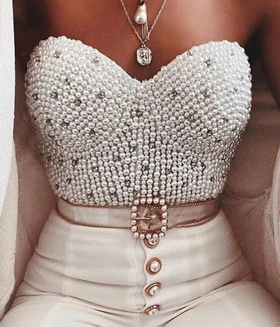 Pearl Bustier White Beaded Corset Top Art Arianne Sparkly | Etsy | Etsy (US)