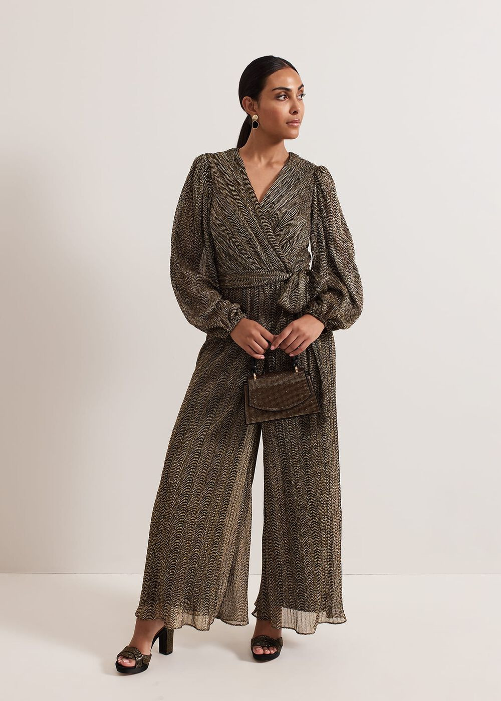 Petite Alli Gold Textured Jumpsuit | Phase Eight UK | | Phase Eight