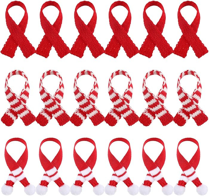 Bencailor 18 Pcs Mini Christmas Scarves Tiny Snowman Scarves Classic Red and White Xmas Pet Knitt... | Amazon (US)