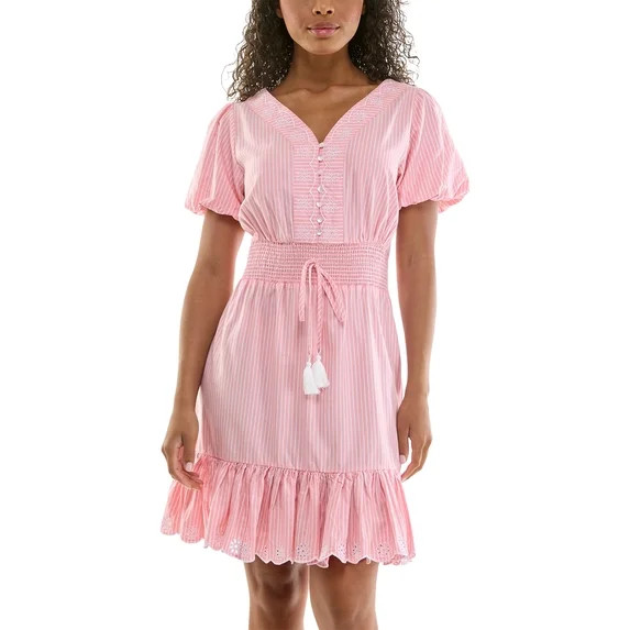 Split Neck Embroidered Poplin Dress | Walmart (US)