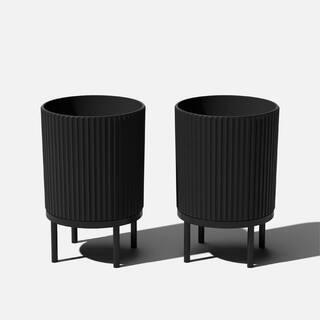 Veradek Demi 16 in. Raised with Stand Round Black Plastic Planter with Black Stand (2-Pack) DMSTV... | The Home Depot