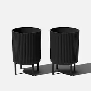 Veradek Demi 16 in. Raised with Stand Round Black Plastic Planter with Black Stand (2-Pack) DMSTV... | The Home Depot