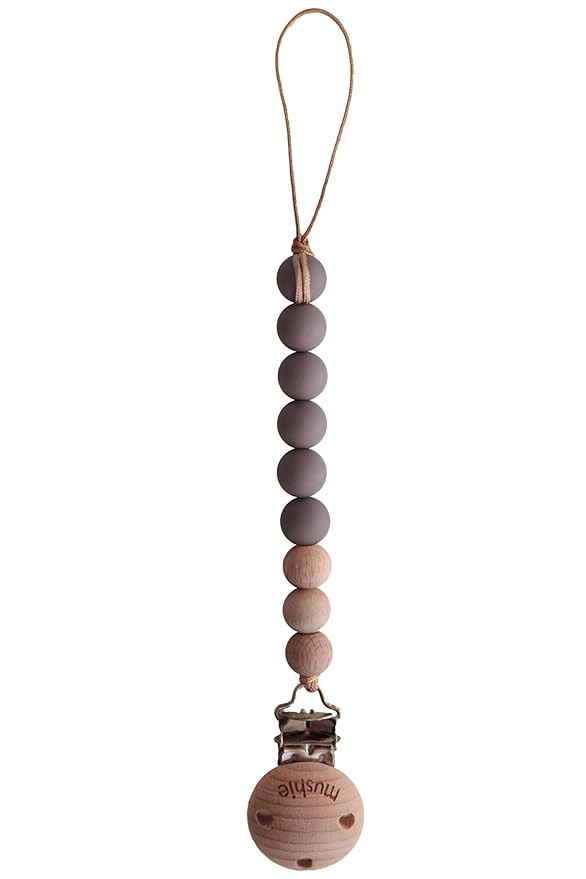 mushie Pacifier Clip Holder | Cleo (Ash) | Amazon (US)