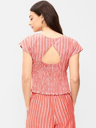 Linen-Blend Short-Sleeve Smocked Top | Old Navy (US)