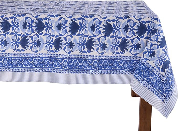 ATOSII Positano Blue 100% Cotton Rectangle Fall Tablecloth, Handblock Floral Linen Table Cloth fo... | Amazon (US)