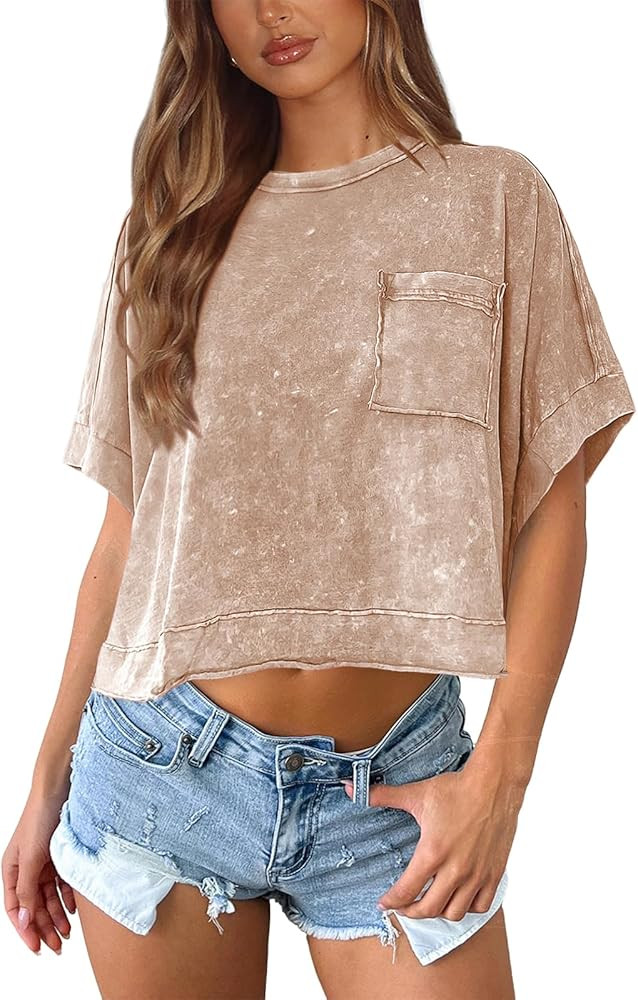 Womens Acid Wash Comfort Colors Tshirt Oversized T Shirts for Women Boxy Tee Baggy Shirts Cropped... | Amazon (US)