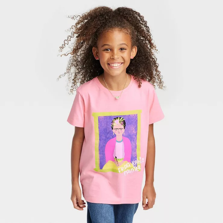 Kids' Piccolina Frida Kahlo Short Sleeve Graphic T-Shirt - Pink | Target
