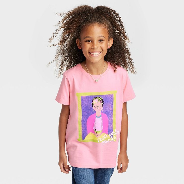 Kids' Piccolina Frida Kahlo Short Sleeve Graphic T-Shirt - Pink | Target