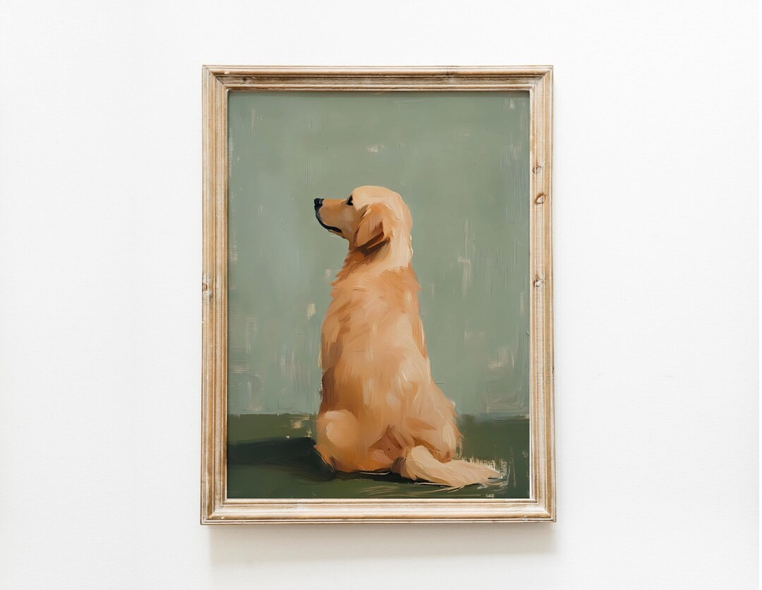 Golden Retriever Painting Print, Vintage Style Dog Puppy Artwork Poster, Golden Retriever Gift Ar... | Etsy (US)