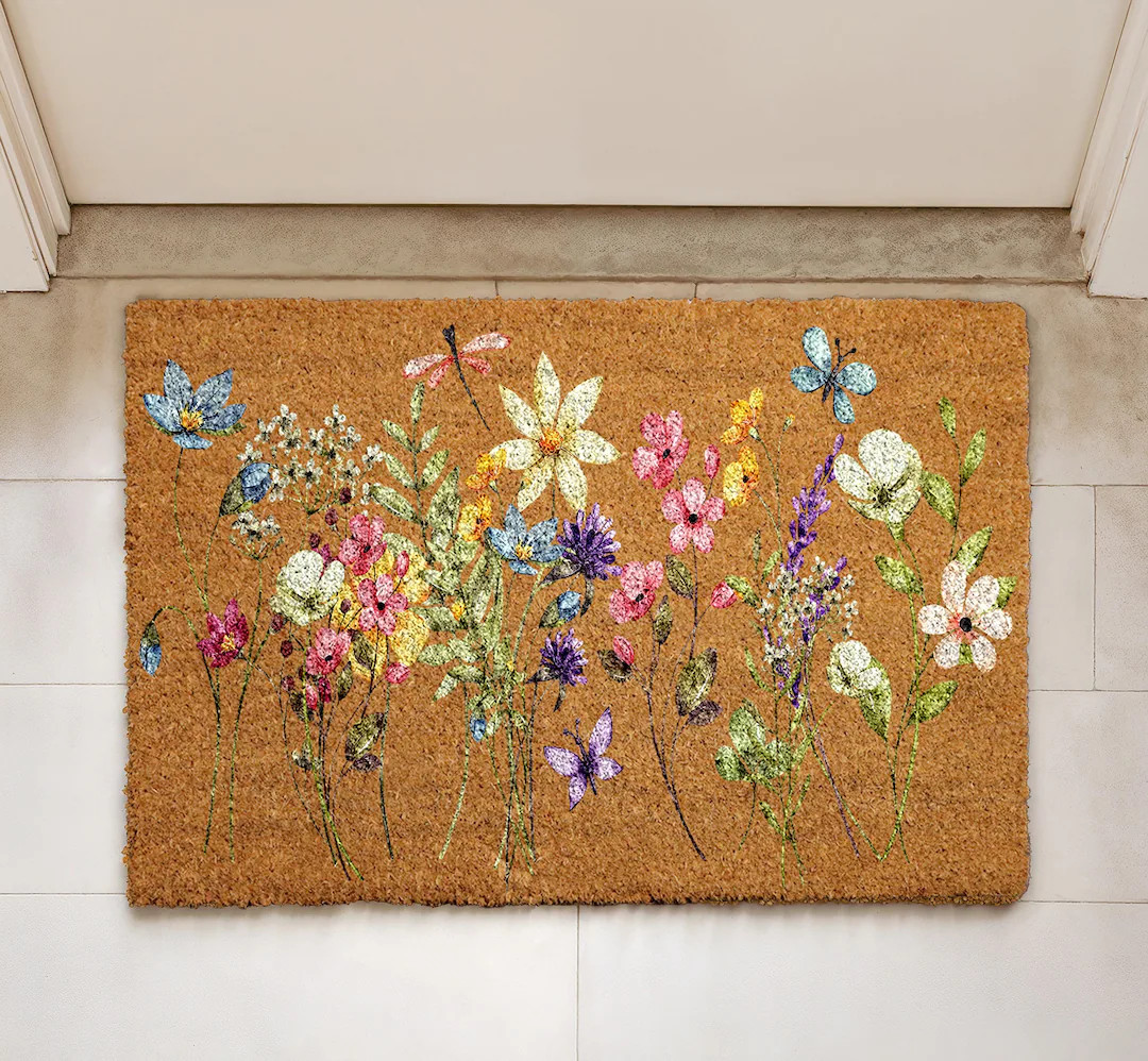 Spring Flowers Coir Doormat, Floral Front Porch Mat, Watercolor Wildflowers Home Decor, Housewarm... | Etsy (US)