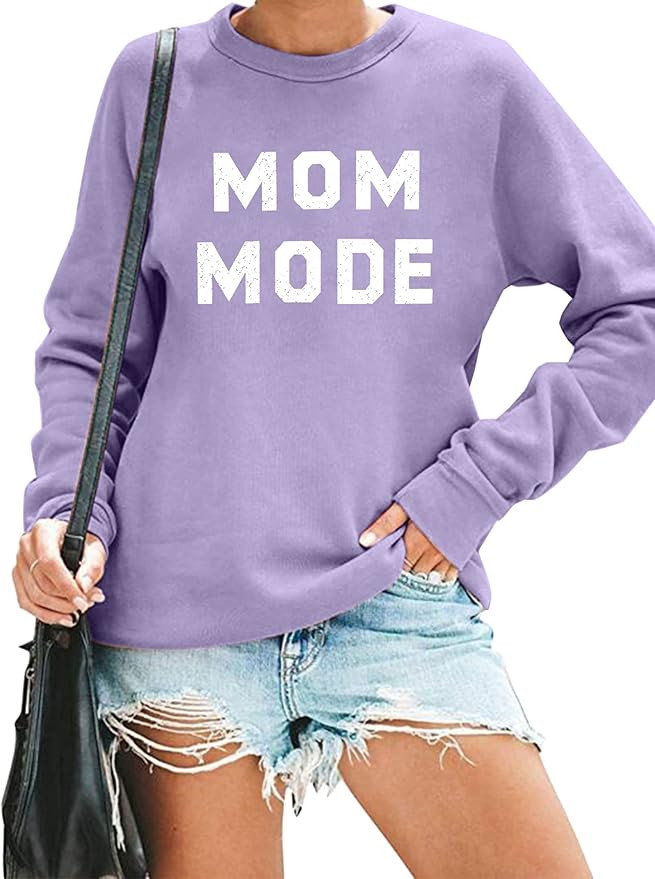MNLYBABY Mom Mode Casual Sweatshirts for Women Letter Print Long Sleeve Lightweight Pullover Tops | Amazon (US)