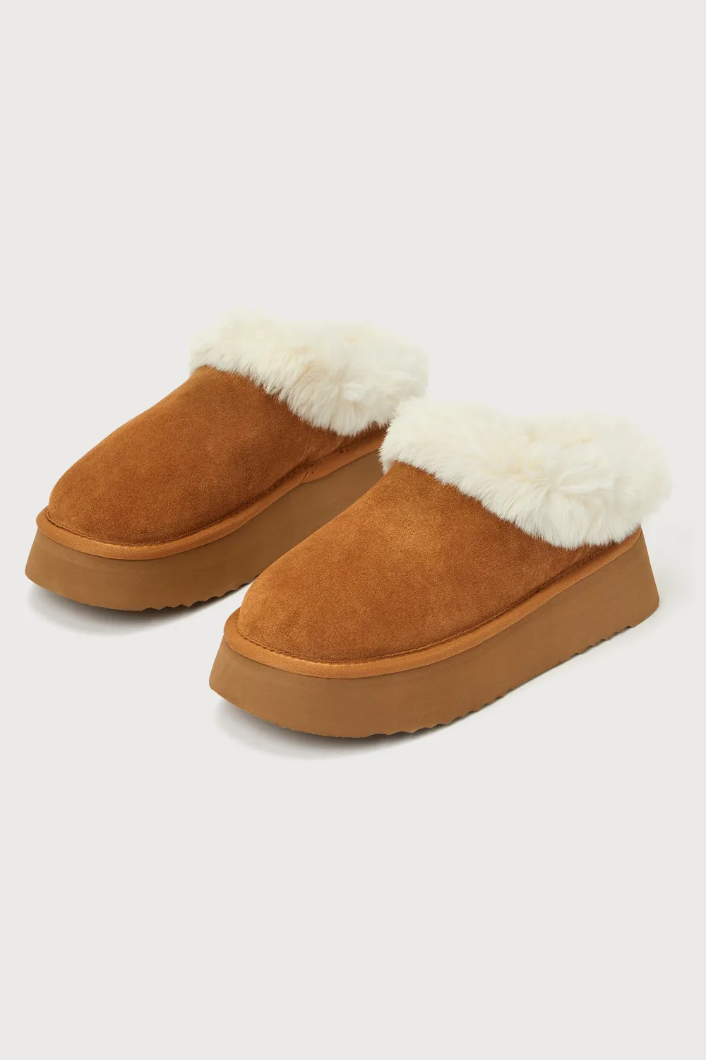 Chaplin Tan Suede Leather Faux Fur Flatform Slippers | Lulus (US)