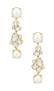 Lele Sadoughi Pearl and Crystal Cluster Linear Drop Earring in Crystal from Revolve.com | Revolve Clothing (Global)