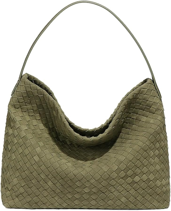 Women's Woven Shoulder Bag Handbags PU Leather Tote Bag Top-handle Shoulder Bag Soft Vegan Undera... | Amazon (US)