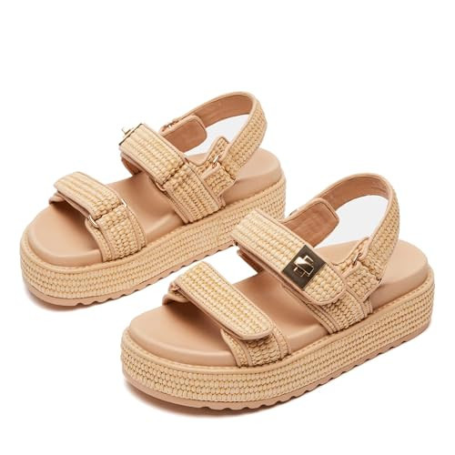 SOVANYOU Raffia Sandals for Women Platform Sandals Woven Summer Beach Sandals Open Toe Straw Rattan Slingback Platform Wedges Sandals | Amazon (US)