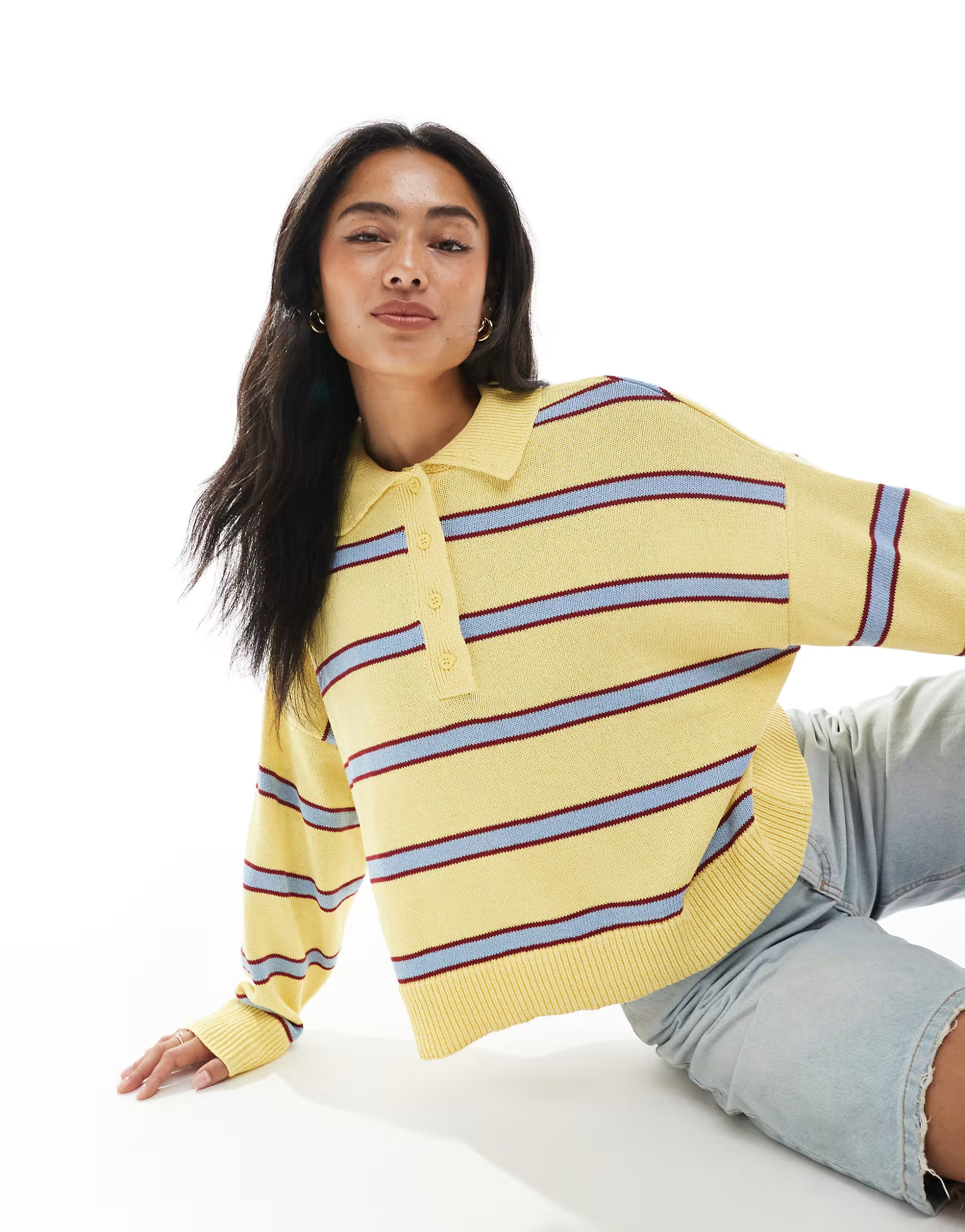 ASOS DESIGN knit polo top in yellow stripe | ASOS (Global)
