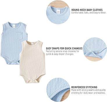 Baby Sleeveless Bodysuits 2 Pack Boy Girl Soft Ribbed Onsies Solid Romper Newborn Infant Summer O... | Amazon (US)