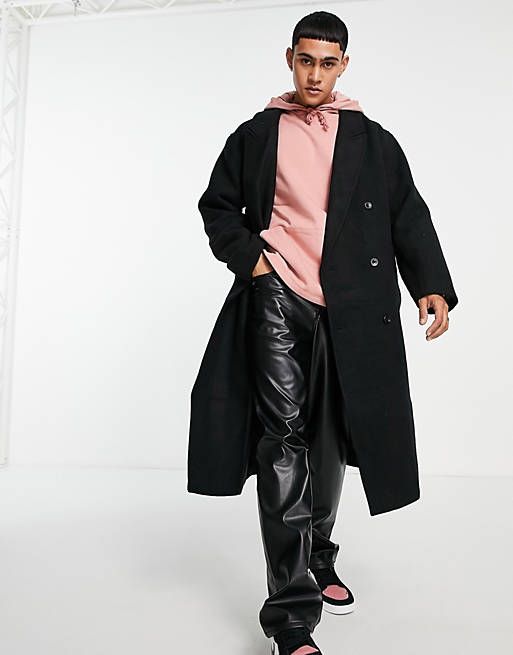 ASOS DESIGN oversized longline wool mix overcoat in black | ASOS (Global)