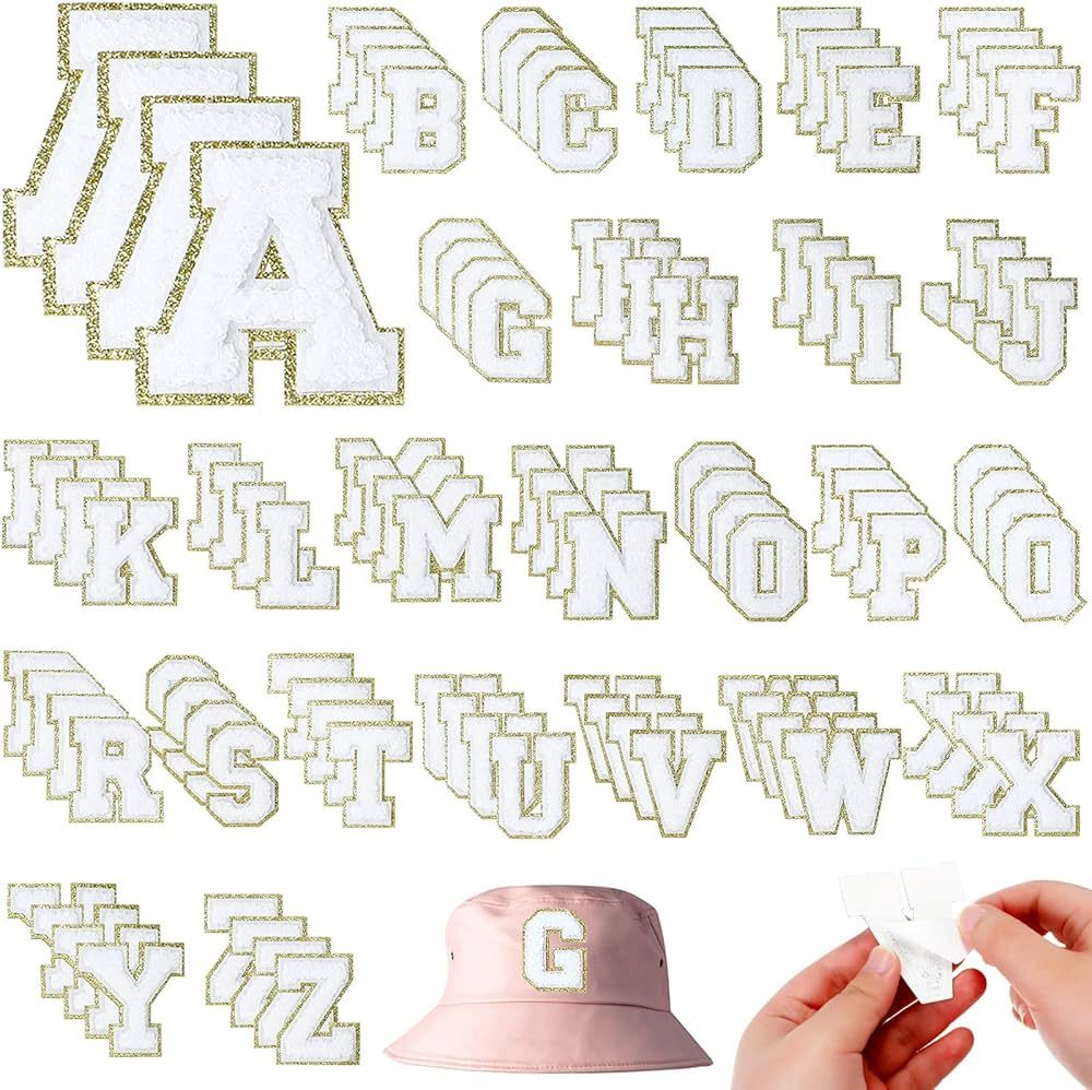 Geosar 156 Pieces Self Adhesive Chenille Letter Patches A-Z Gold Letter Iron on Letters Embroider... | Amazon (US)