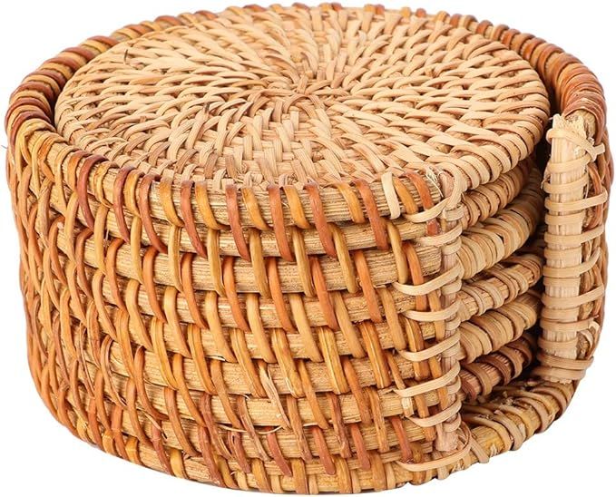 6pcs Rattan Coasters Handcrafted Tea Cup Mats Decorative Holder Suitable for Home Kitchen Office ... | Amazon (UK)