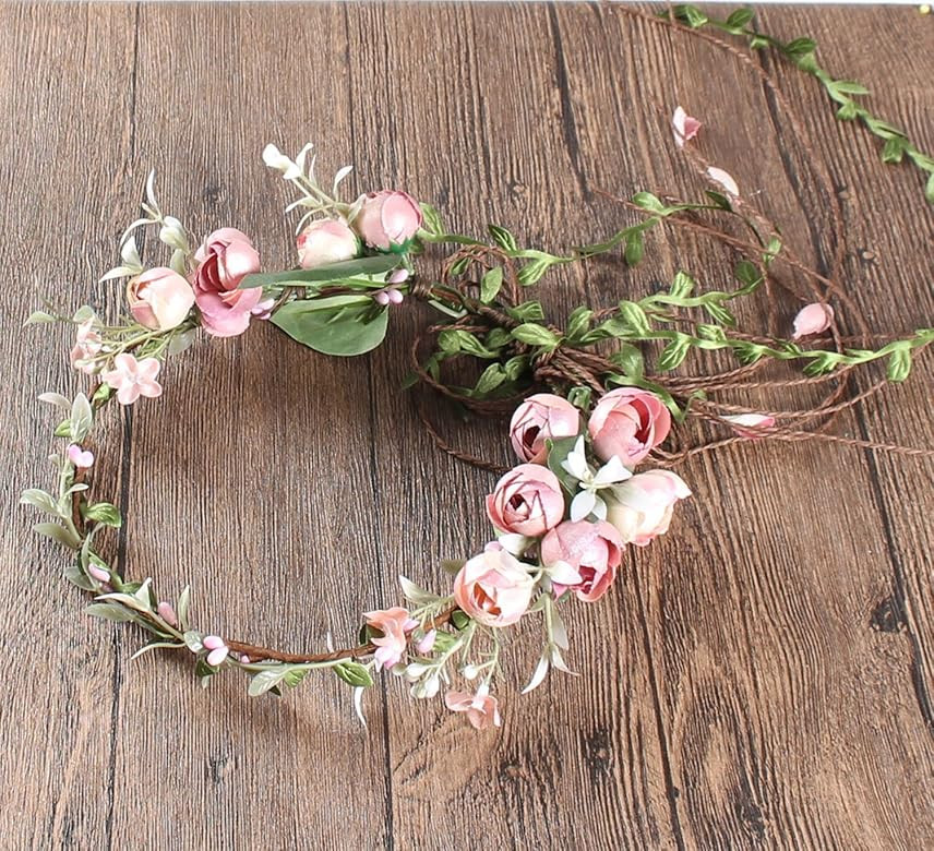 Floral Fall Adjustable Bridal Flower Garland Headband Flower Crown Hair Wreath Halo F-83 | Amazon (US)