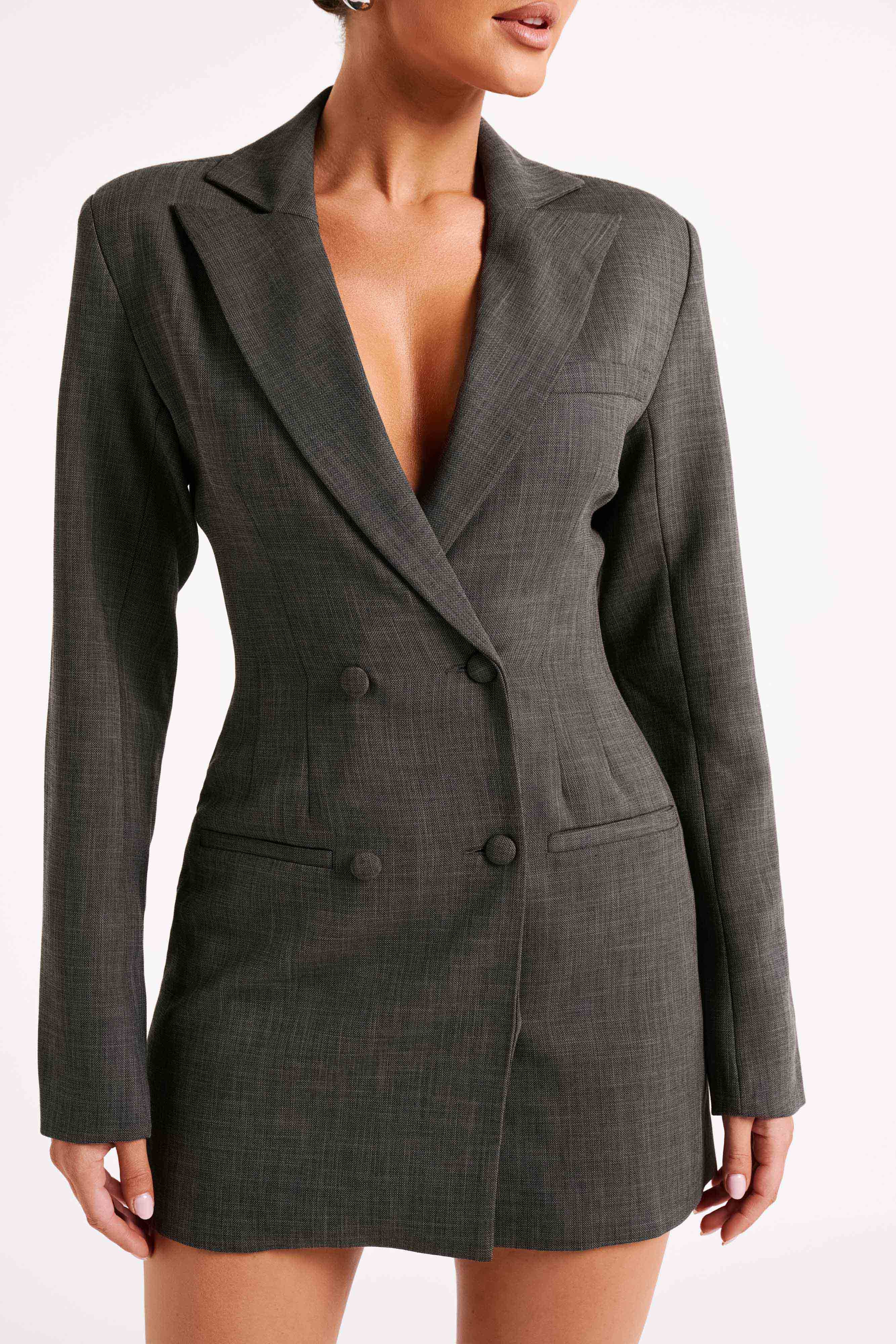 Callahan Textured Blazer Dress - Charcoal | MESHKI US