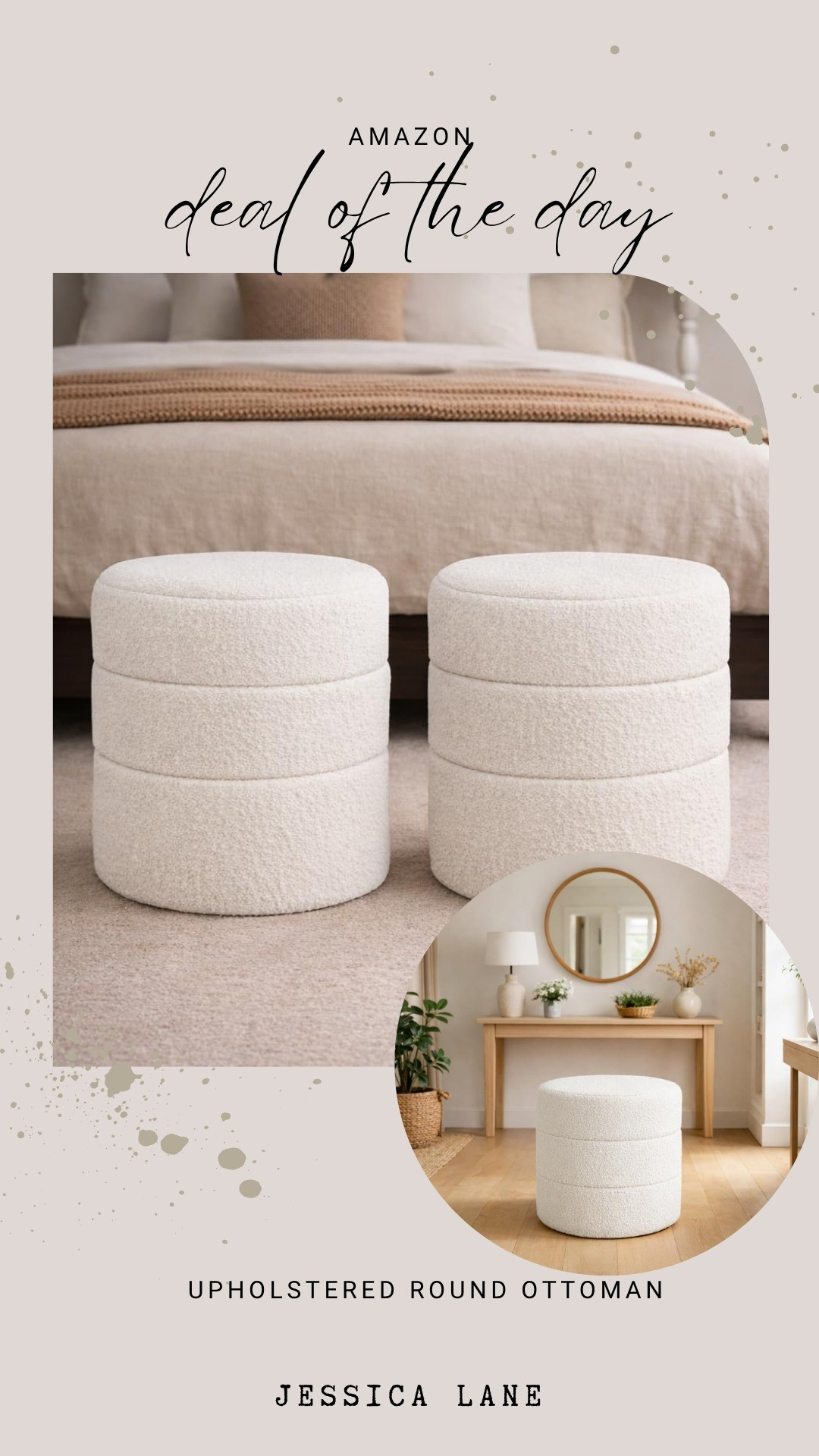 Bring a soft, modern texture to your space with this upholstered round ottoman. It works beautifully as a comfortable extra seat, a footrest, or a chic accent piece.#ottoman #livingroomdecor #amazonhome #neutralhome

#LTKSaleAlert #LTKHome