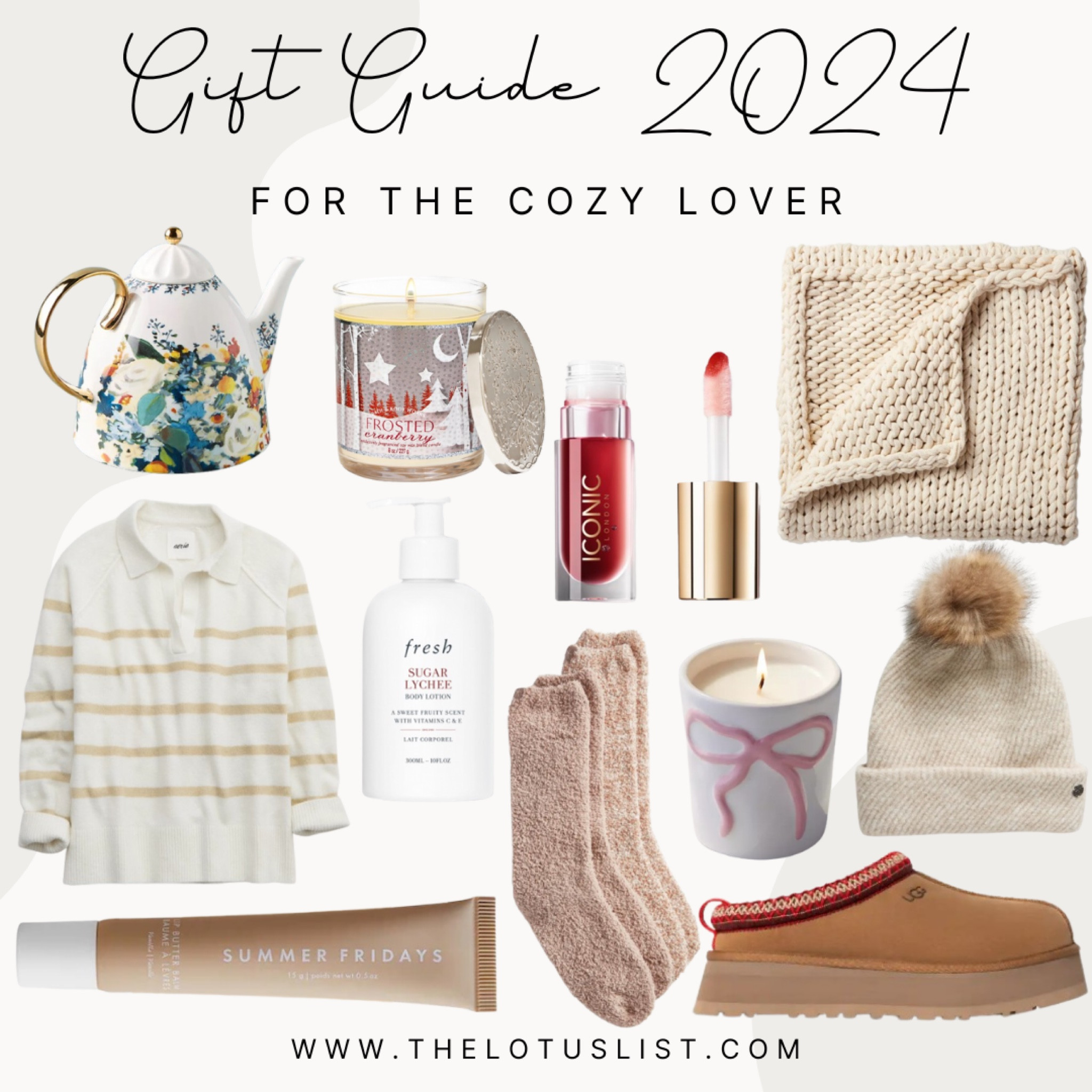 Gift Guide 2024 - For The Cozy Lover

Ltkgindsunder50 / ltkfindsunder100 / LTKsalealert / LTKstyletip / LTKshoecrush / LTKbeauty / LTKhome / gift guide / gift guides / cozy gift / cozy gifts / cozy lover / cozy lovers / cozy / Ugg / Ugg tazz slippers / Ugg slippers / teapot / ornate teapot / fuzzy socks / beanie / blanket / cozy blanket / lip oil / lip oils / candles / candle / body lotion / lotion / body care / holiday / Christmas / Christmas gift / Christmas gifts / Christmas gift guide / Christmas gift guides / holiday gift / holiday gifts / holiday gift guide / sale / sale alert 

#LTKHoliday #LTKSeasonal #LTKGiftGuide