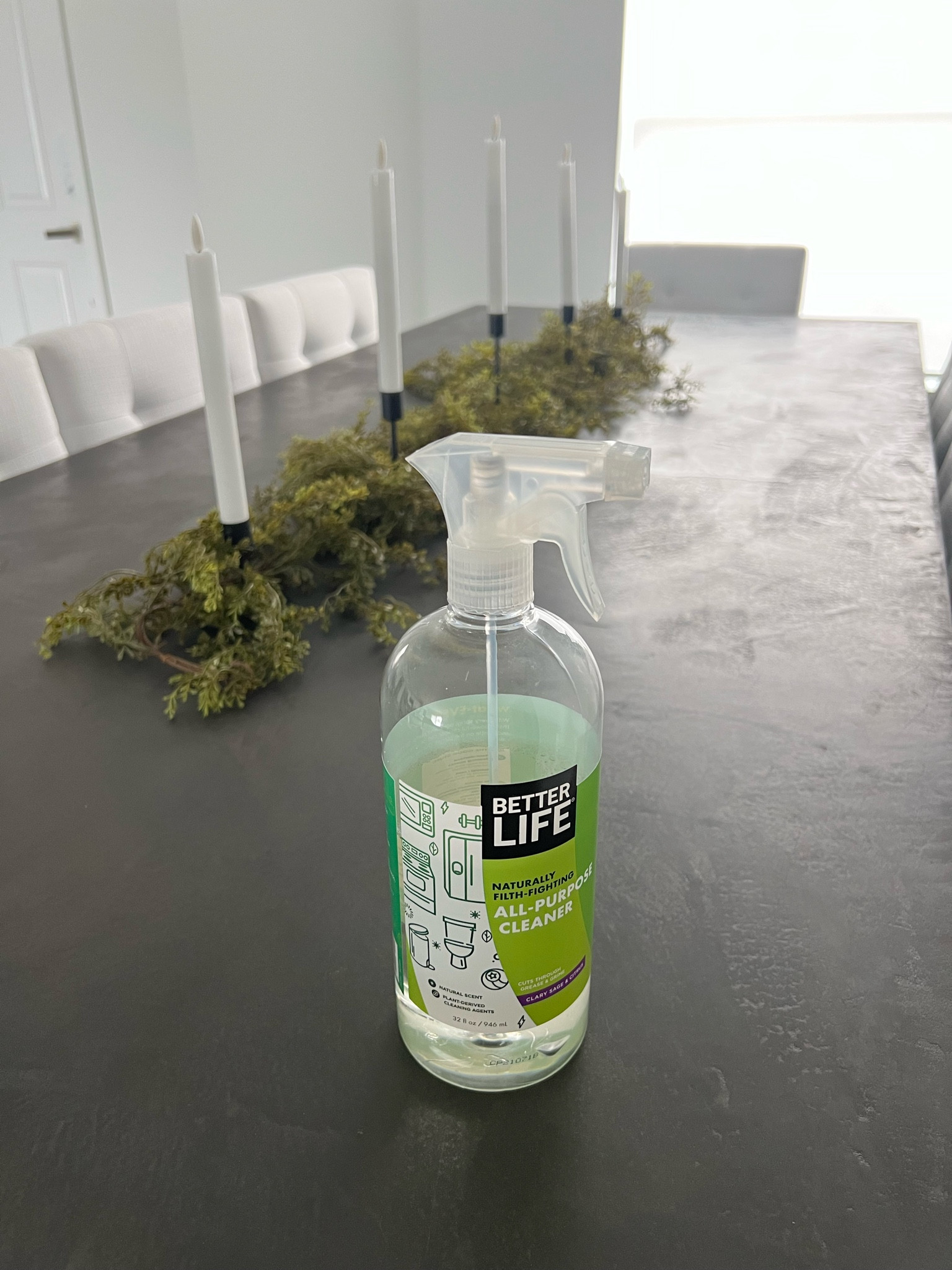 Spring cleaning and new table decoration! My fave all purpose kitchen cleaner! 

Everything from my Tik Tok/IG Reel linked below! Go watch the full video to see my cluttered table turn into a modern simple spring candle-scape. The battery powered candles are perfect for homes with little kids or clumsy adults 🤣 

Greenery | restoration hardware | white chairs | dining room table | dining room chairs | cleaner | kitchen cleaner | shark vacuum | handheld vacuum | spring cleaning | black candlesticks | simple decor | concrete table | Wayfair 