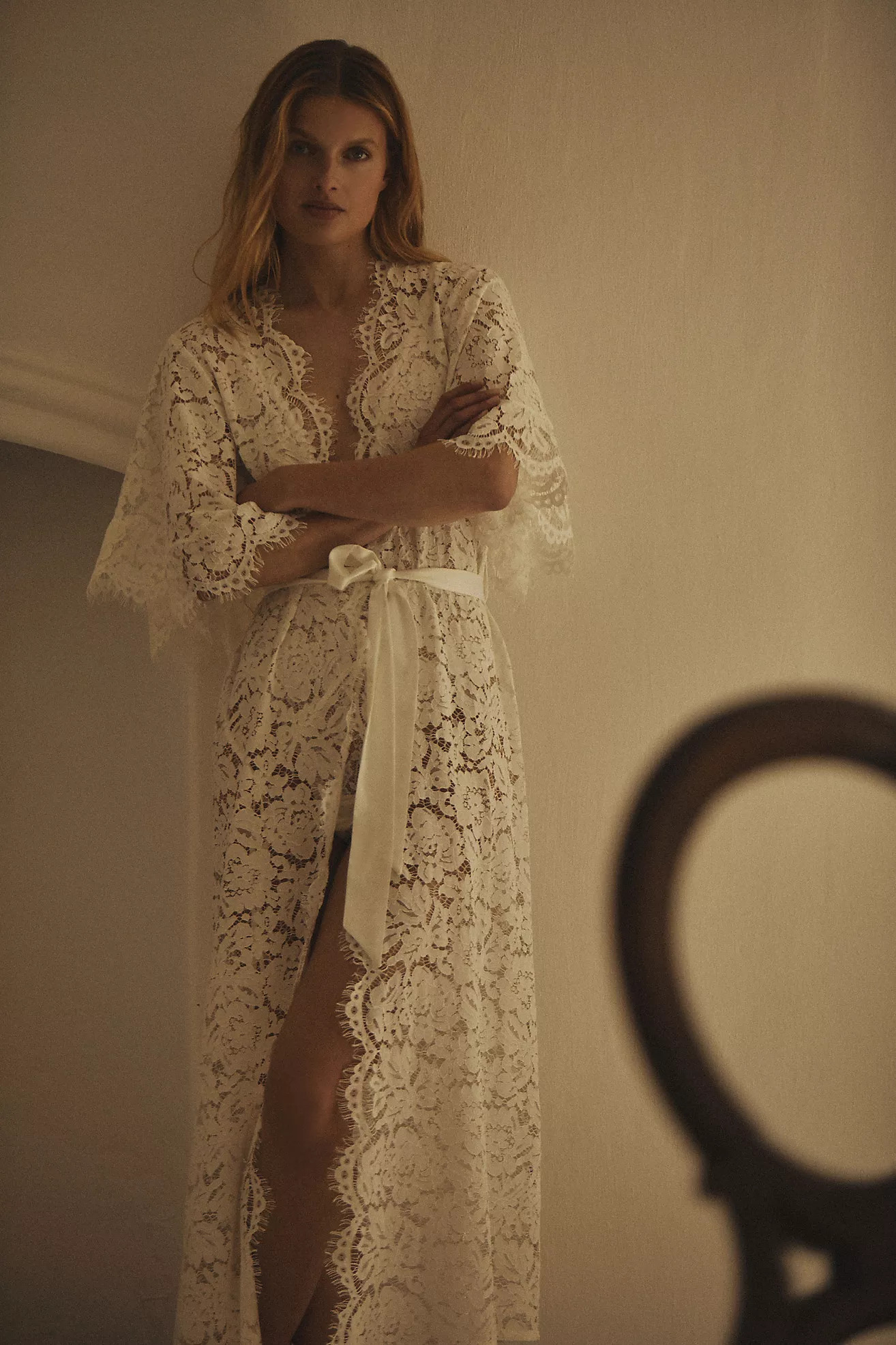 Homebodii Saskia Long Lace Robe | Anthropologie (US)