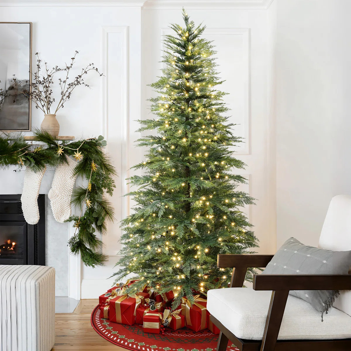 Pre-Lit Green Cypress Artificial Christmas Tree | Wayfair North America