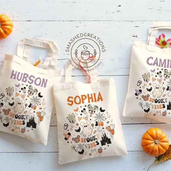 Personalized Disney Halloween Tote Bag, Custom Name Mickey Ears Spooky Vibes Tote Bag, Trick Or T... | Etsy (US)