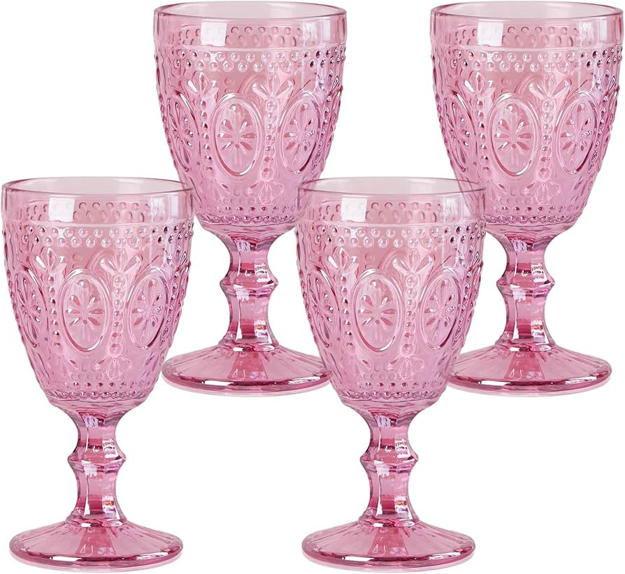 Pink Wine Glasses set of 4, Pink Goblets, Vintage Drinking Glassware, Colored Glassware Set for P... | Amazon (US)