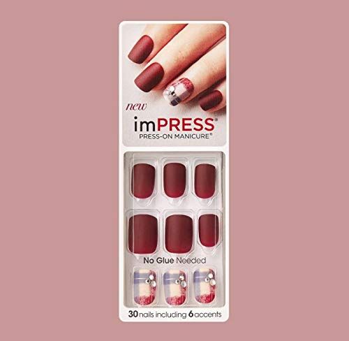 Impress by Kiss (1) Pack Press-On Gel Manicure 30 False Nails including Accents - Matte Dark Red ... | Amazon (US)