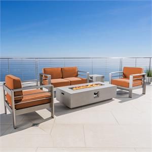 Noble House Cape Coral Outdoor 4 Seater Chat Set w/ Fire Pit Gray | Cymax