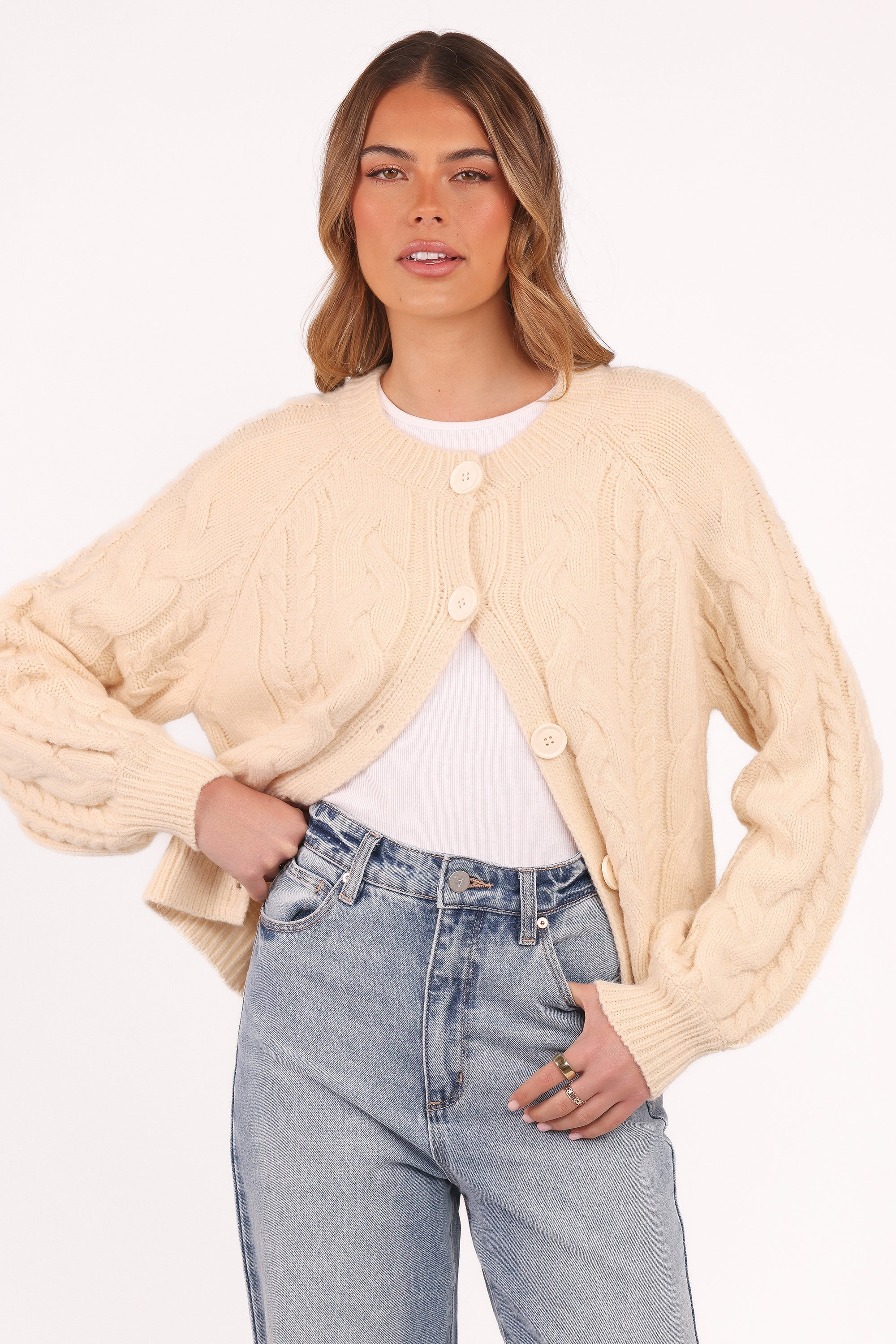 Nika Cable Knit Cardigan - Taupe | Petal & Pup (US)
