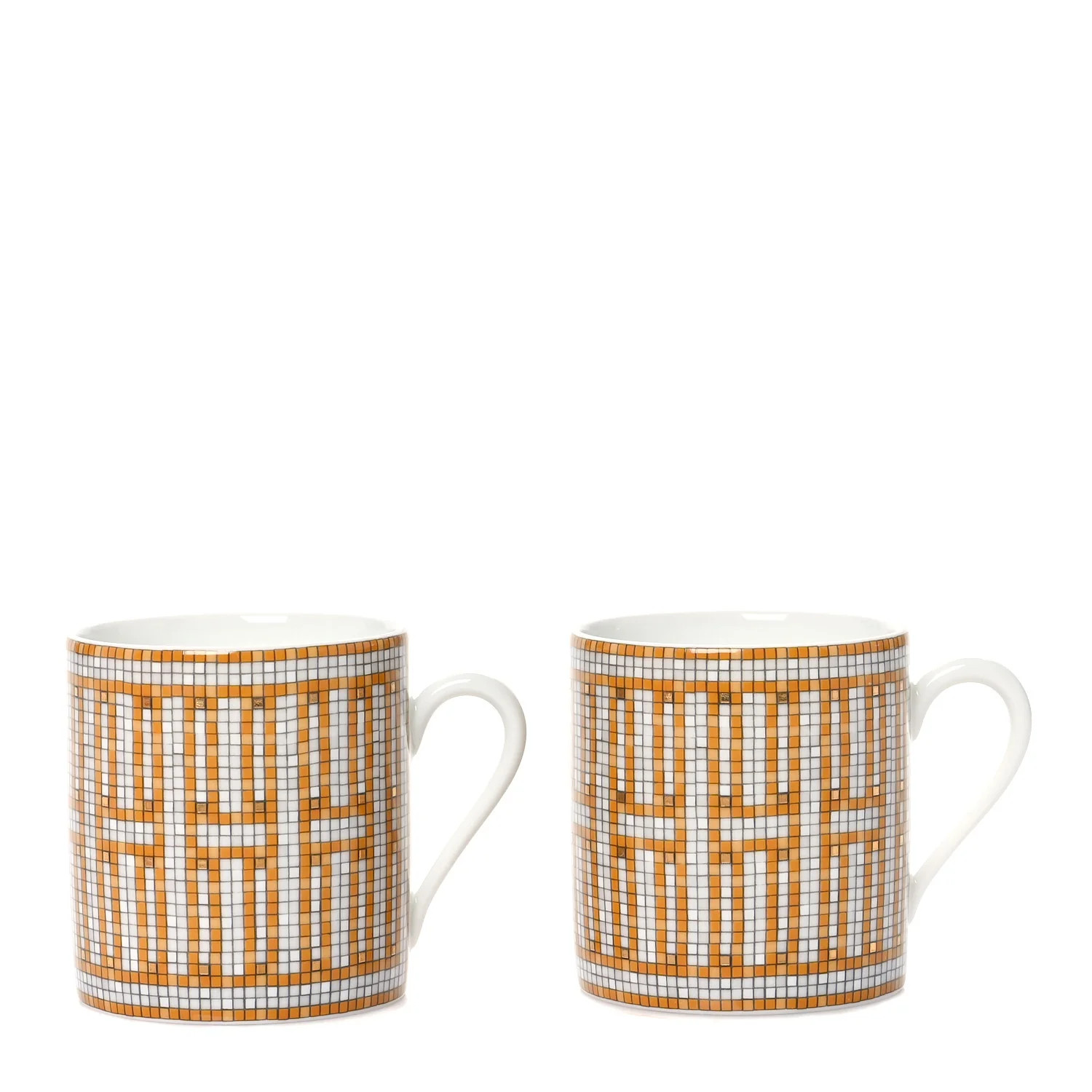 HERMES Porcelain Mosaique au 24 Coffee Cup and Saucer Set of 2 Gold | FASHIONPHILE (US)