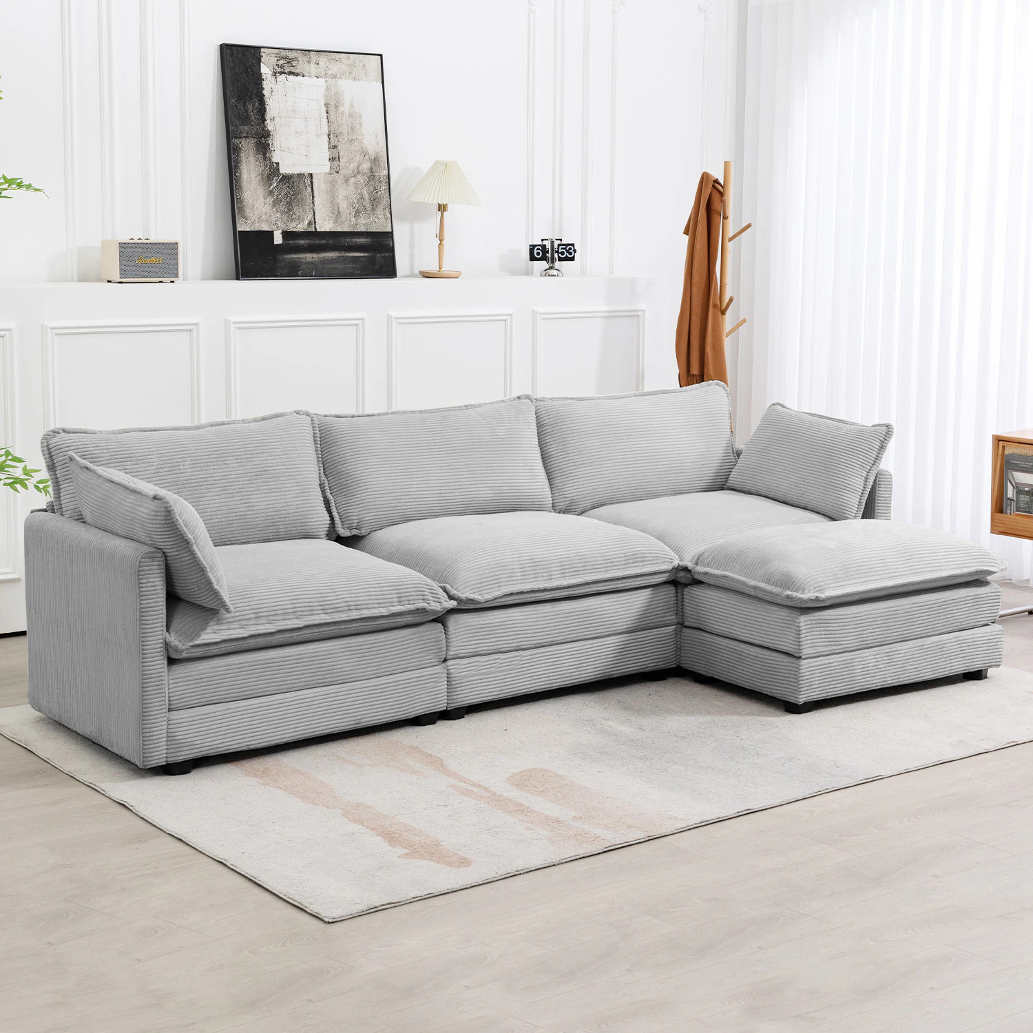 JEAREY Sectional sofa 101.6-in W Modern Gray 4-seater Sectional with Slipcover | JE-XNELD-3-LG | Lowe's
