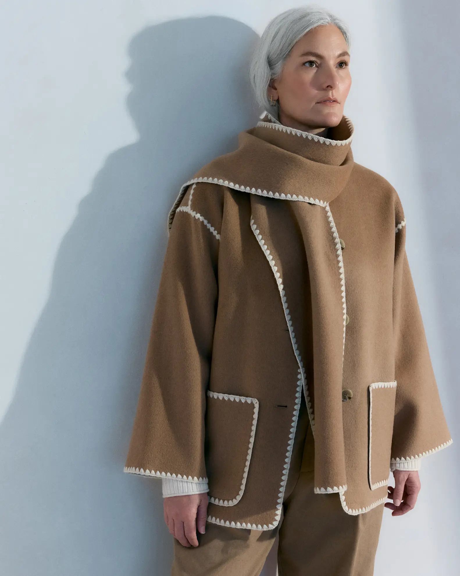 Double-Faced Merino Wool Scarf Coat in Caramel | Quince