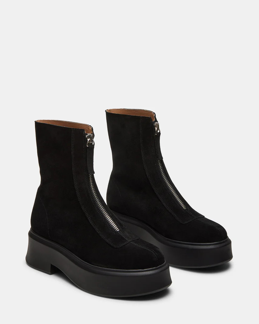 JONES Black Suede Zipper Lug Ankle Boot | Women's Booties | Steve Madden (US)