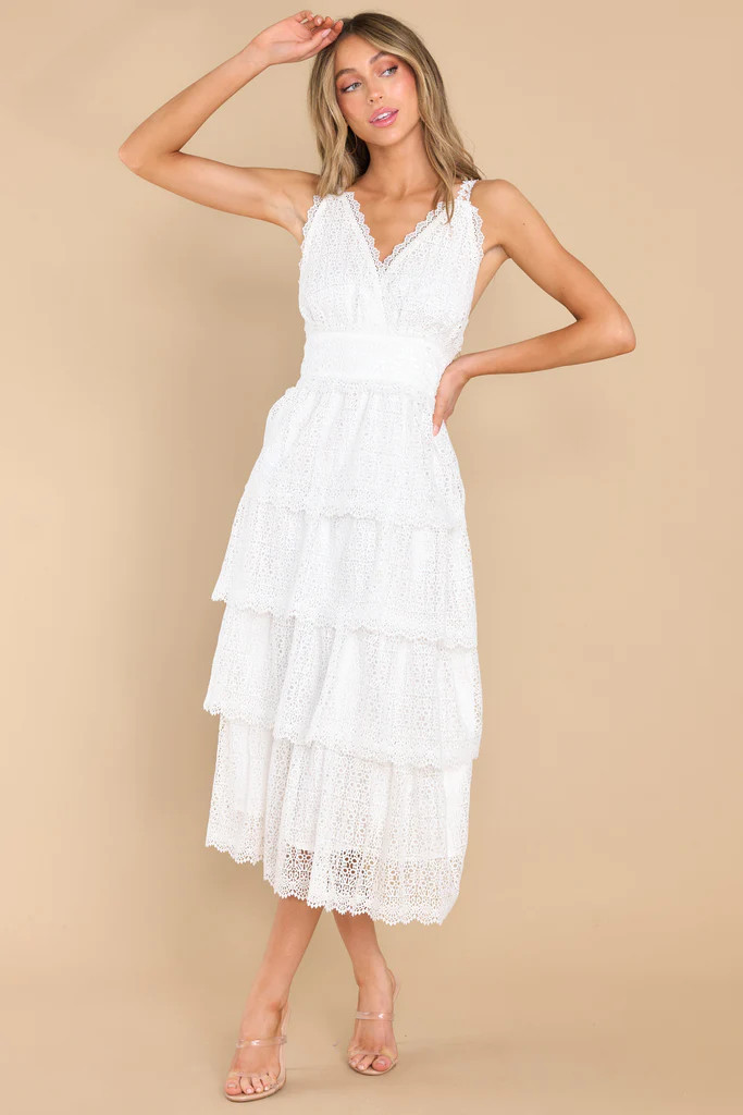 High Class Lady White Midi Dress | Red Dress 